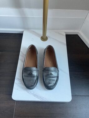 Coach Odette Leather Loafers Gunmetal Pewter Colour